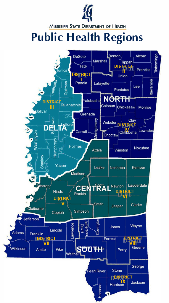 Map of state public health regions