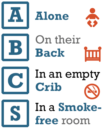 Place infants to sleep alone, on their back, in a empty crib, in a smoke-free environment.